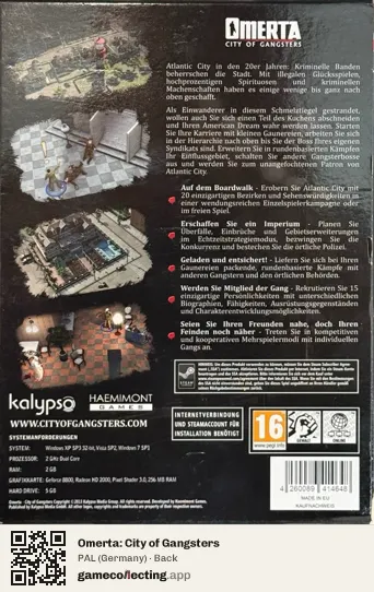 Omerta: City of Gangsters Computer, Germany box back
