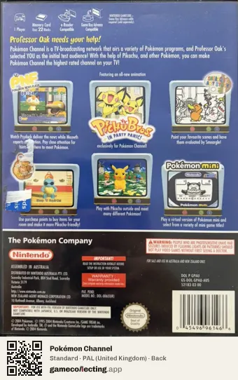 Pokémon Channel Nintendo GameCube, United Kingdom box back