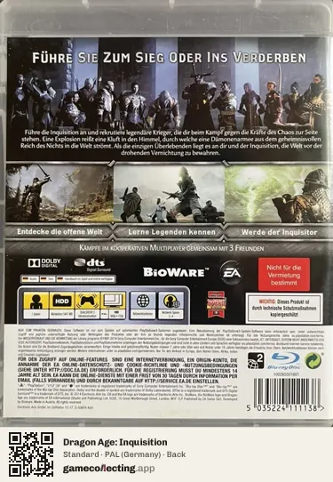 Dragon Age: Inquisition PlayStation 3, Germany box back