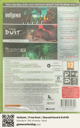 Outland / From Dust / Beyond Good & Evil HD Xbox 360, France box back