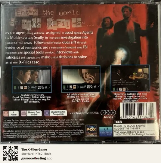 The X-Files Game PlayStation, NTSC box back