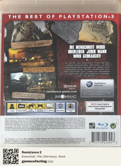 Resistance 2 PlayStation 3, Germany box back