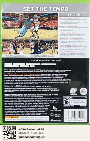 NCAA Basketball 09 Xbox 360, NTSC box back