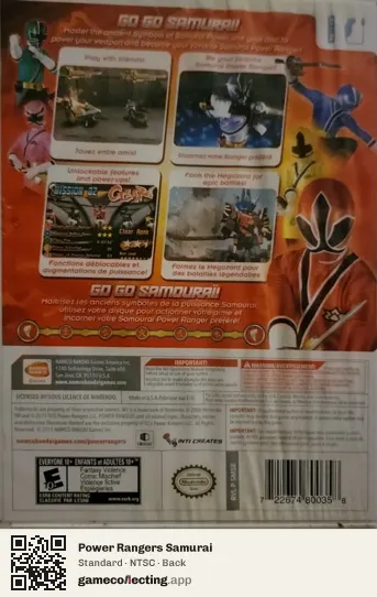 Power Rangers Samurai Nintendo Wii, NTSC box back