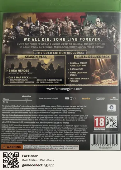 For Honor Xbox One, PAL box back