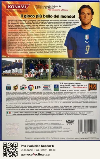 Pro Evolution Soccer 6 PlayStation 2, Italy box back