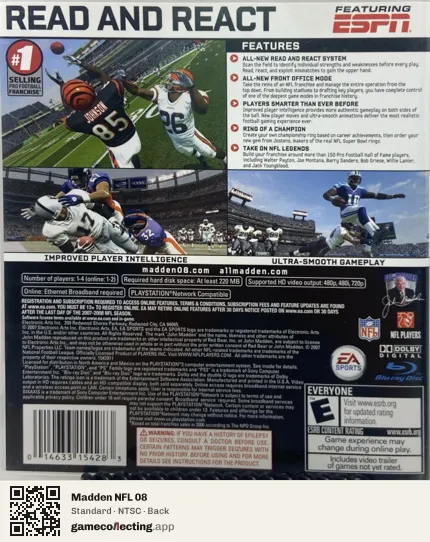 Madden NFL 08 PlayStation 3, NTSC box back