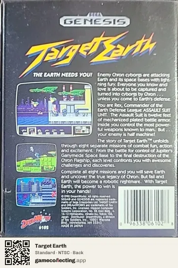 Target Earth Sega Mega Drive / Genesis, NTSC box back