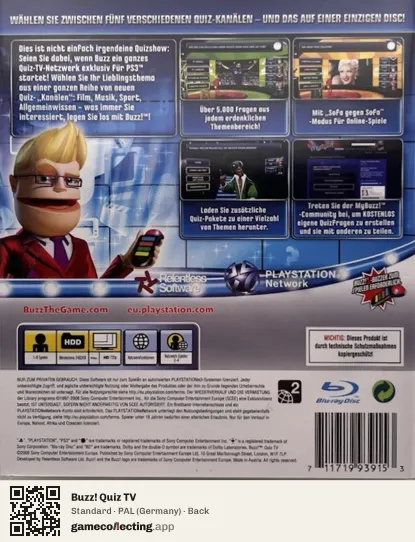 Buzz! Quiz TV PlayStation 3, Germany box back