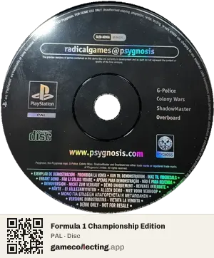 Formula 1 Championship Edition PlayStation, PAL disc