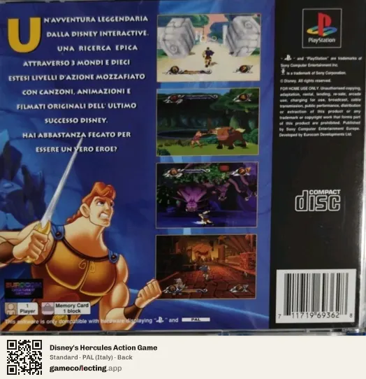 Disney's Hercules Action Game PlayStation, Italy box back