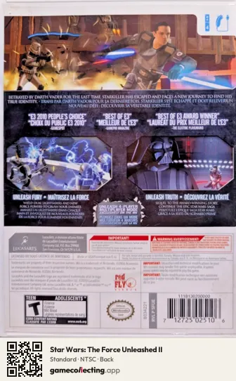Star Wars: The Force Unleashed II Nintendo Wii, NTSC box back