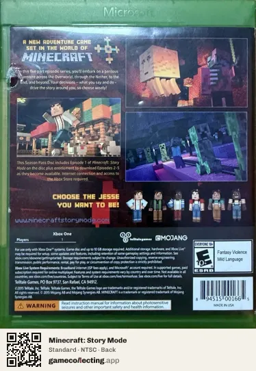 Minecraft: Story Mode Xbox One, NTSC box back