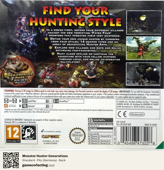 Monster Hunter Generations Nintendo 3DS, Germany box back