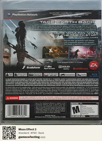 Mass Effect 3 PlayStation 3, NTSC box back