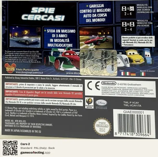 Cars 2 Nintendo DS, Italy box back
