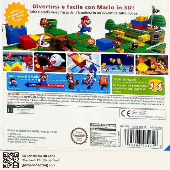 Super Mario 3D Land Nintendo 3DS, Italy box back