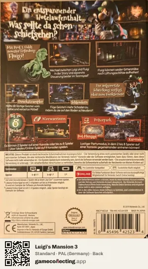 Luigi's Mansion 3 Nintendo Switch, Germany box back