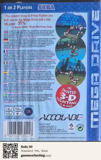 Ballz 3D Sega Mega Drive / Genesis, PAL box back