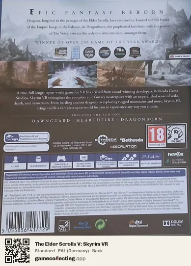 The Elder Scrolls V: Skyrim VR PlayStation 4, Germany box back