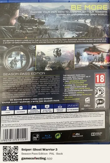 Sniper: Ghost Warrior 3 PlayStation 4, PAL box back