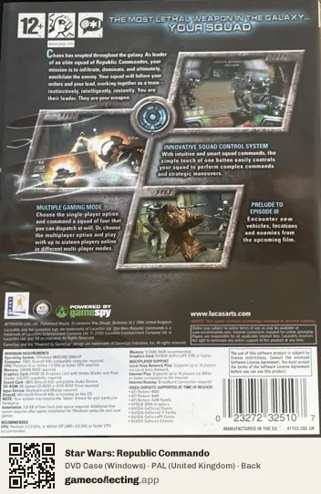 Star Wars: Republic Commando Computer, United Kingdom box back