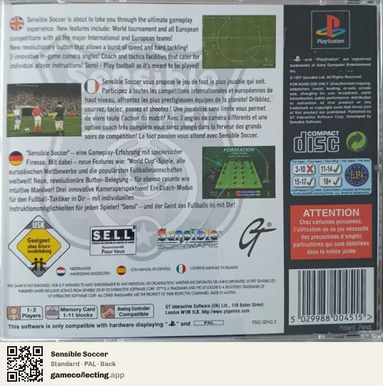 Sensible Soccer PlayStation, PAL box back