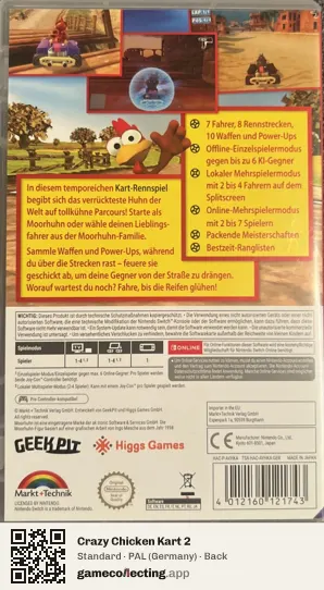 Crazy Chicken Kart 2 Nintendo Switch, Germany box back