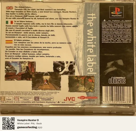 Vampire Hunter D PlayStation, PAL box back