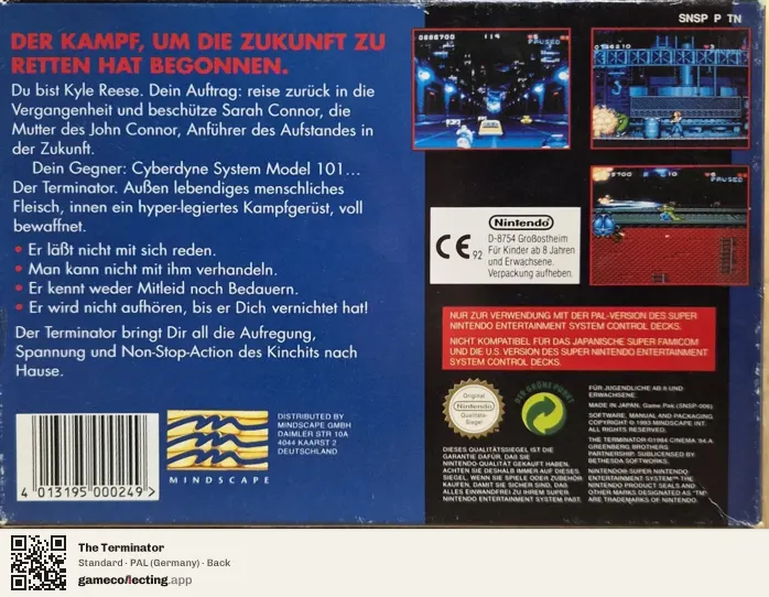 The Terminator Super Nintendo Entertainment System, Germany box back