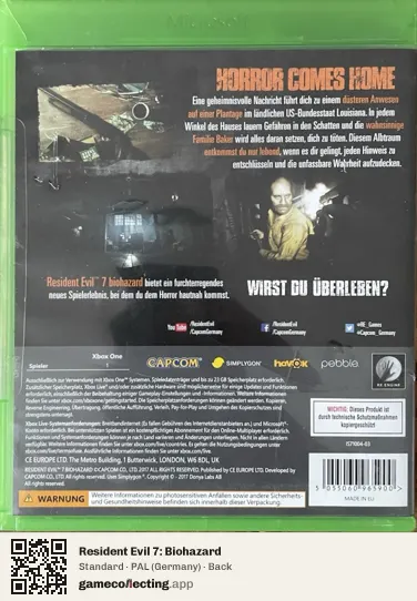 Resident Evil 7: Biohazard Xbox One, Germany box back