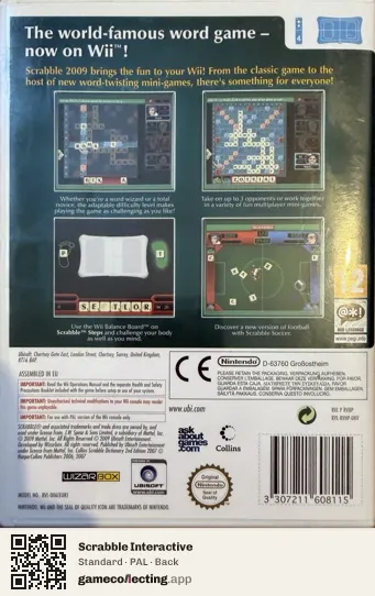 Scrabble Interactive Nintendo Wii, PAL box back