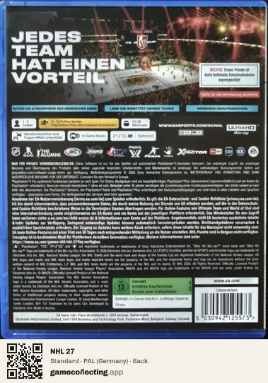 NHL 27 PlayStation 5, Germany box back
