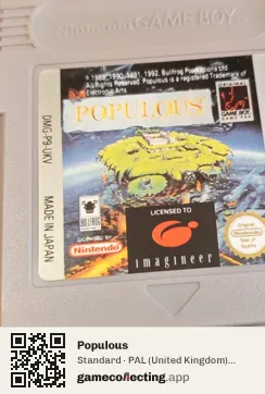Populous Game Boy, PAL cartridge label