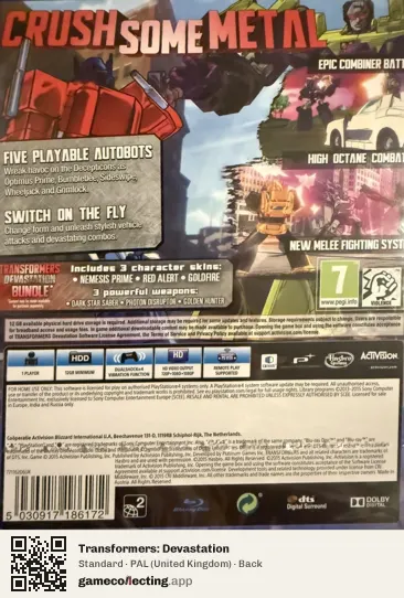 Transformers: Devastation PlayStation 4, United Kingdom box back