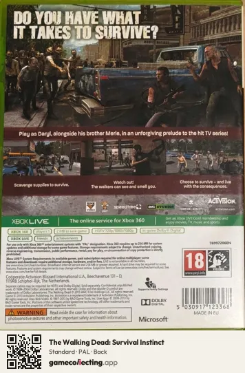 The Walking Dead: Survival Instinct Xbox 360, PAL box back