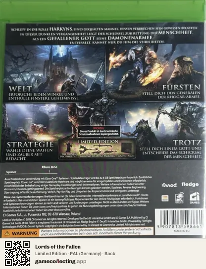 Lords of the Fallen Xbox One, Germany box back
