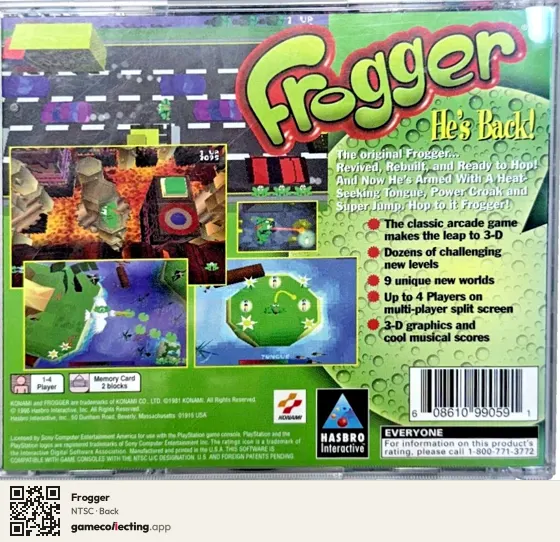 Frogger PlayStation, NTSC box back