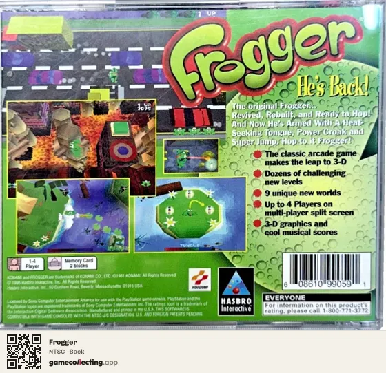 Frogger PlayStation, NTSC box back