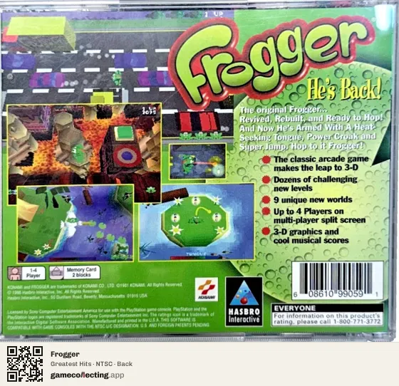 Frogger PlayStation, NTSC box back