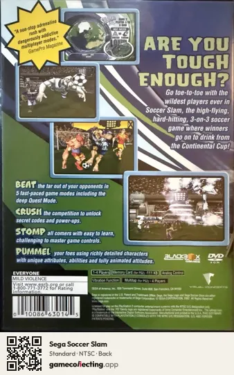 Sega Soccer Slam PlayStation 2, NTSC box back