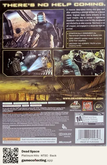 Dead Space Xbox 360, NTSC box back