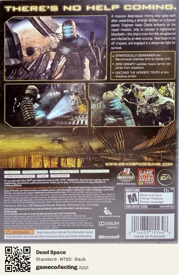 Dead Space Xbox 360, NTSC box back