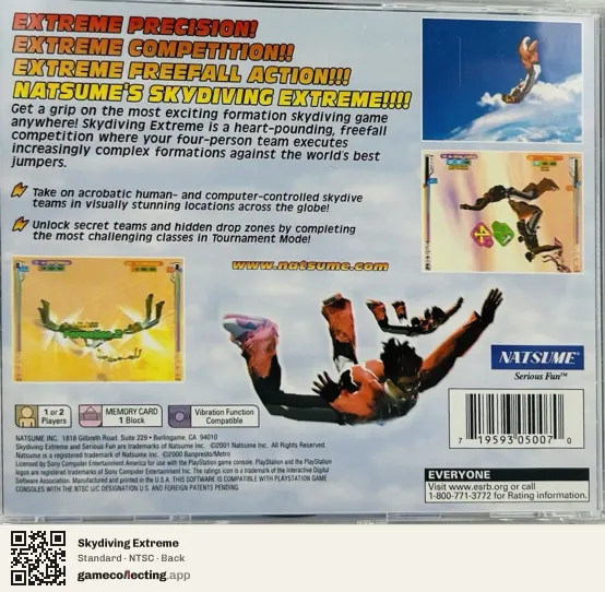 Skydiving Extreme PlayStation, NTSC box back