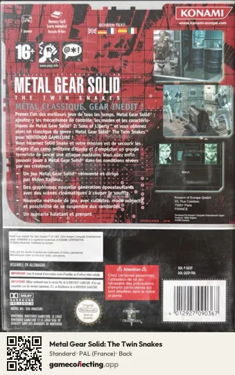 Metal Gear Solid: The Twin Snakes Nintendo GameCube, France box back