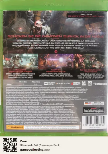 Doom Xbox One, Germany box back