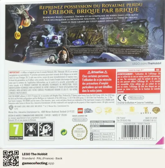 LEGO The Hobbit Nintendo 3DS, France box back