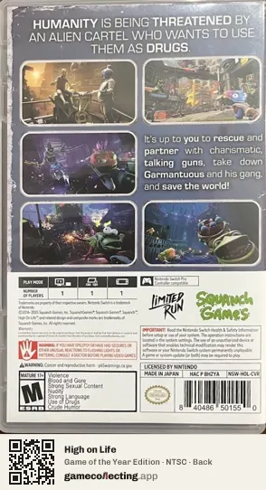 High on Life Nintendo Switch, NTSC box back