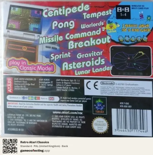 Retro Atari Classics Nintendo DS, United Kingdom box back