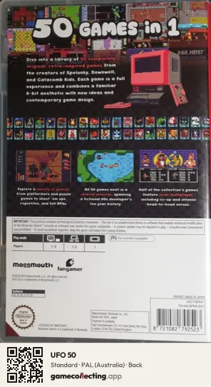 UFO 50 Nintendo Switch, Australia box back